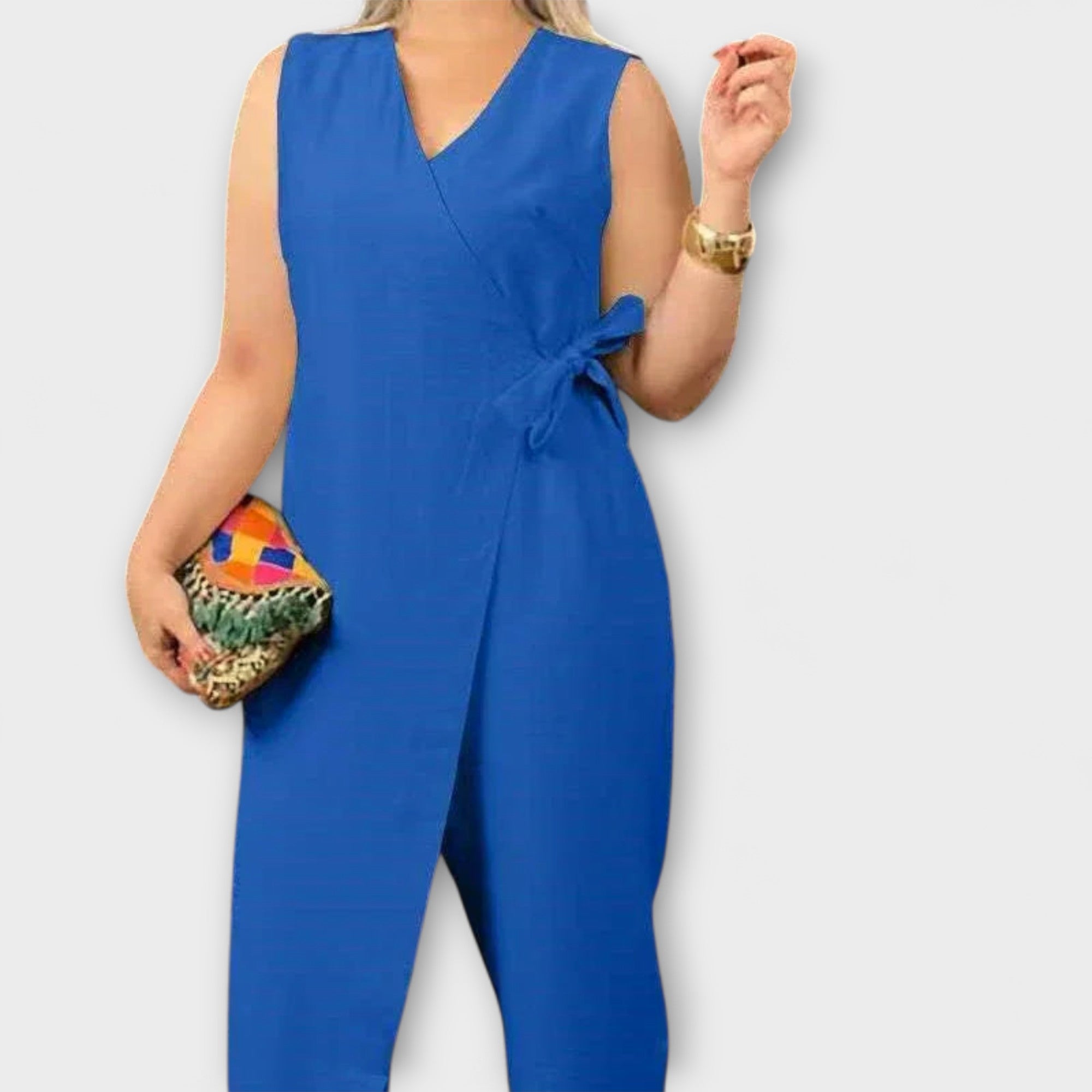 Inés - Beiger Jumpsuit mit V-Ausschnitt