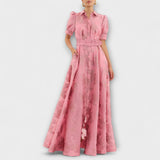 Anabella - Rosa Maxikleid mit kurzen Puffärmeln