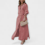 Jeanette - Cremefarbenes Maxikleid mit V-Ausschnitt
