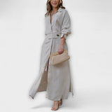 Jeanette - Cremefarbenes Maxikleid mit V-Ausschnitt