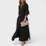 Jeanette - Cremefarbenes Maxikleid mit V-Ausschnitt