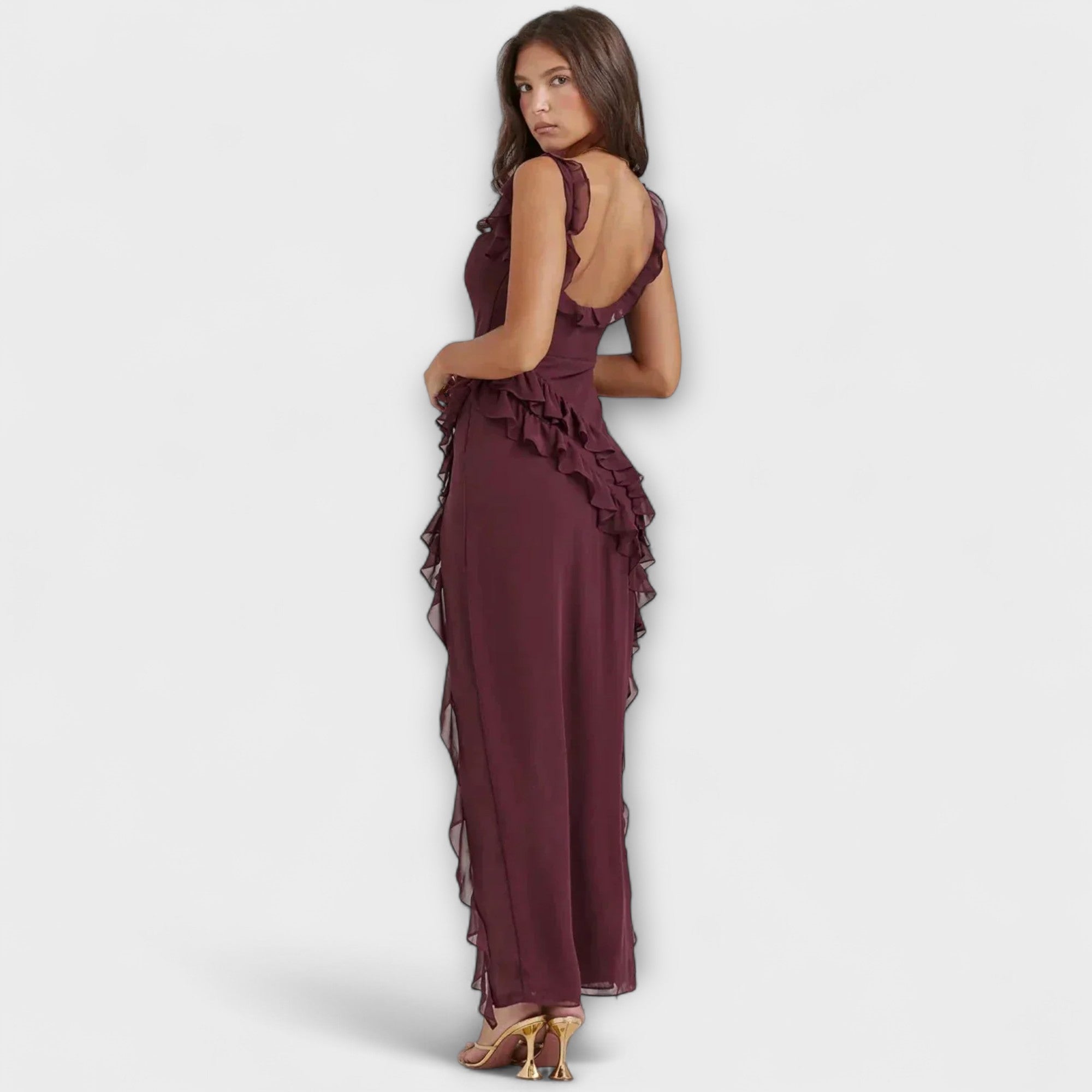 Lara - Bordeauxrotes Maxikleid mit Schlitz