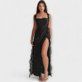 Lara - Bordeauxrotes Maxikleid mit Schlitz