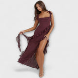 Lara - Bordeauxrotes Maxikleid mit Schlitz