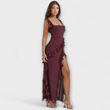 Lara - Bordeauxrotes Maxikleid mit Schlitz