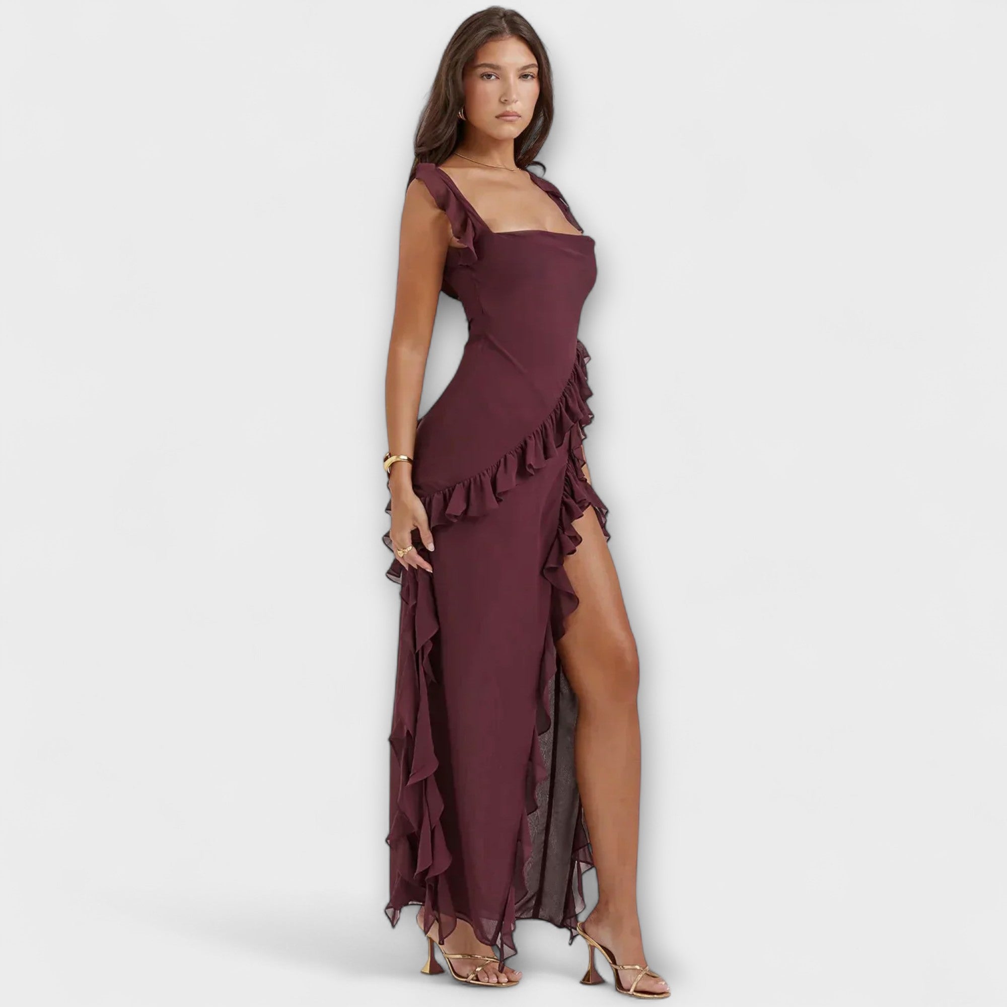 Lara - Bordeauxrotes Maxikleid mit Schlitz