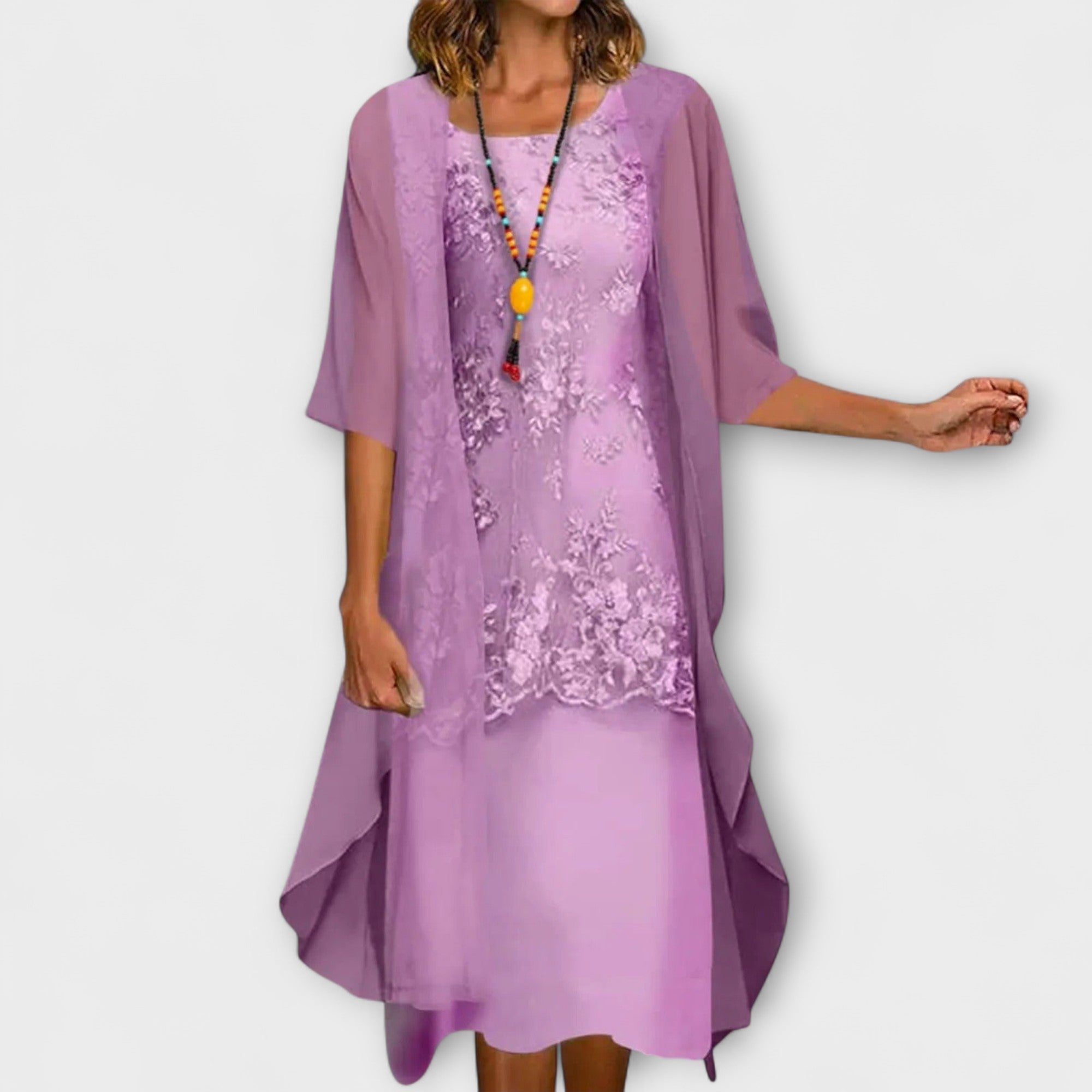 Danielle - Hellblaues zweiteiliges Chiffonkleid mit Spitze