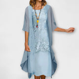 Danielle - Hellblaues zweiteiliges Chiffonkleid mit Spitze