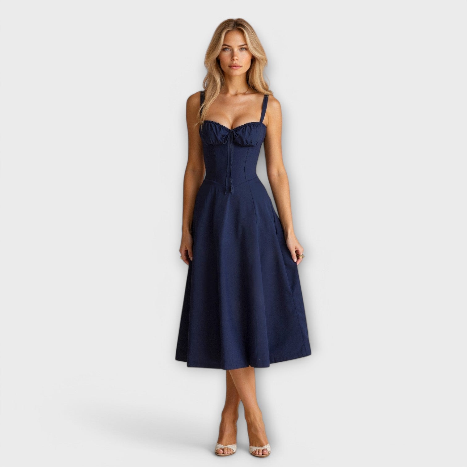 Kiana - Cremefarbenes Korsett-Midikleid mit Blümchen