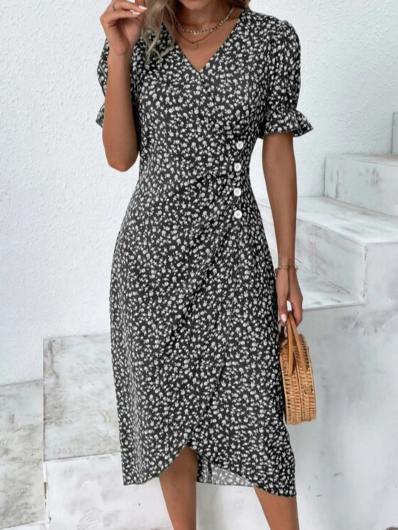 Rita - Graues Wickelkleid mit Tupfenmuster