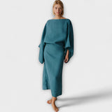 Dana - Blaues Kimono-Kleid aus Leinen