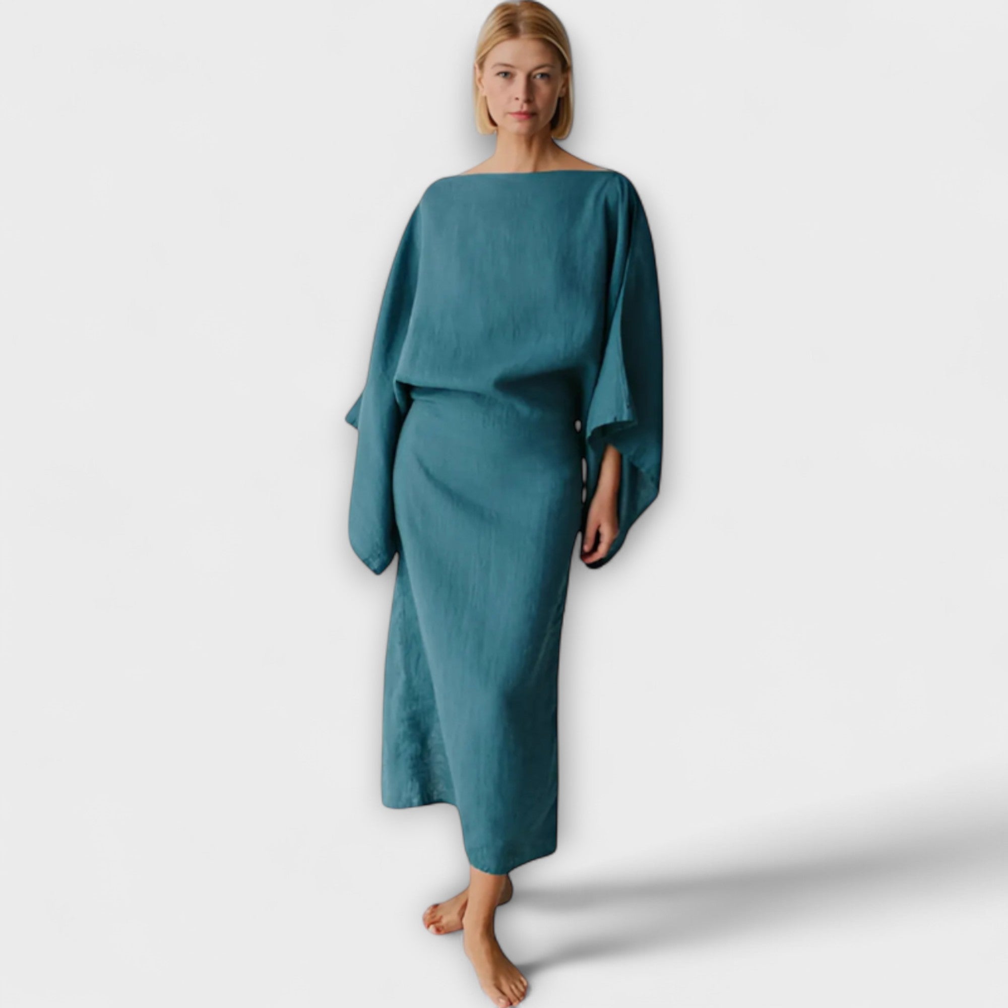 Dana - Blaues Kimono-Kleid aus Leinen