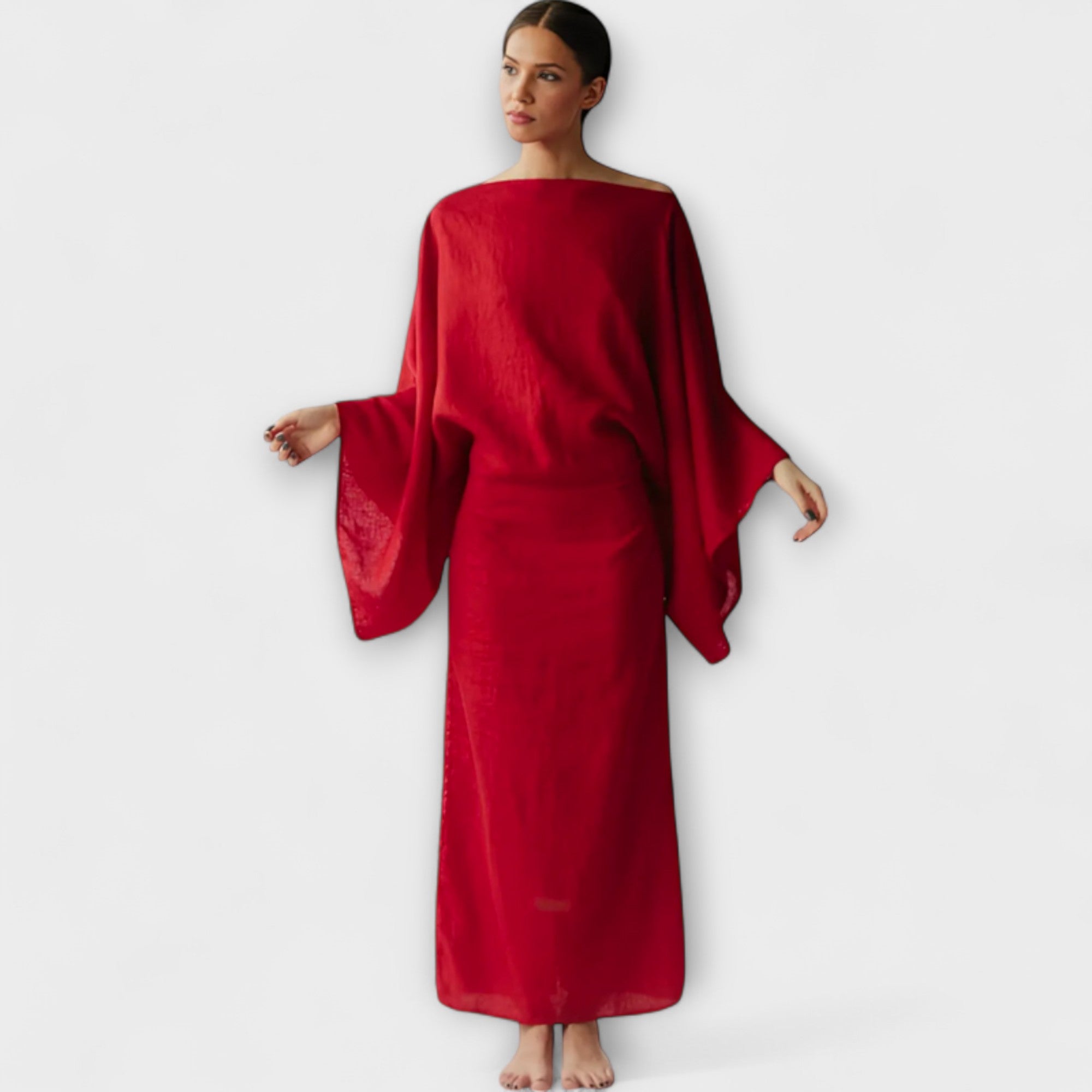 Dana - Blaues Kimono-Kleid aus Leinen