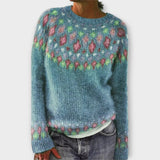 Devyn - Petrolfarbener kuscheliger Pullover mit Norweger-Muster