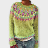 Devyn - Petrolfarbener kuscheliger Pullover mit Norweger-Muster