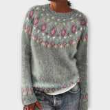 Devyn - Petrolfarbener kuscheliger Pullover mit Norweger-Muster