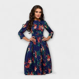 Retrozo - Cremefarbenes knielanges Kleid mit Blüten