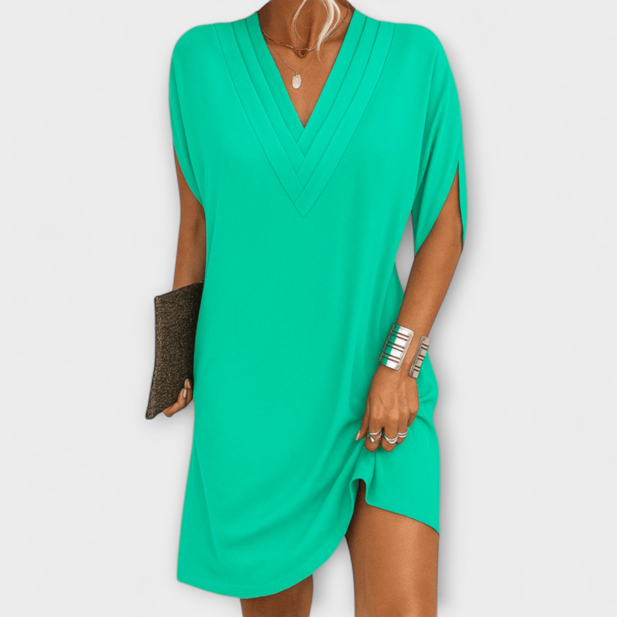Adeline - Olivgrünes Sommerkleid mit V-Ausschnitt