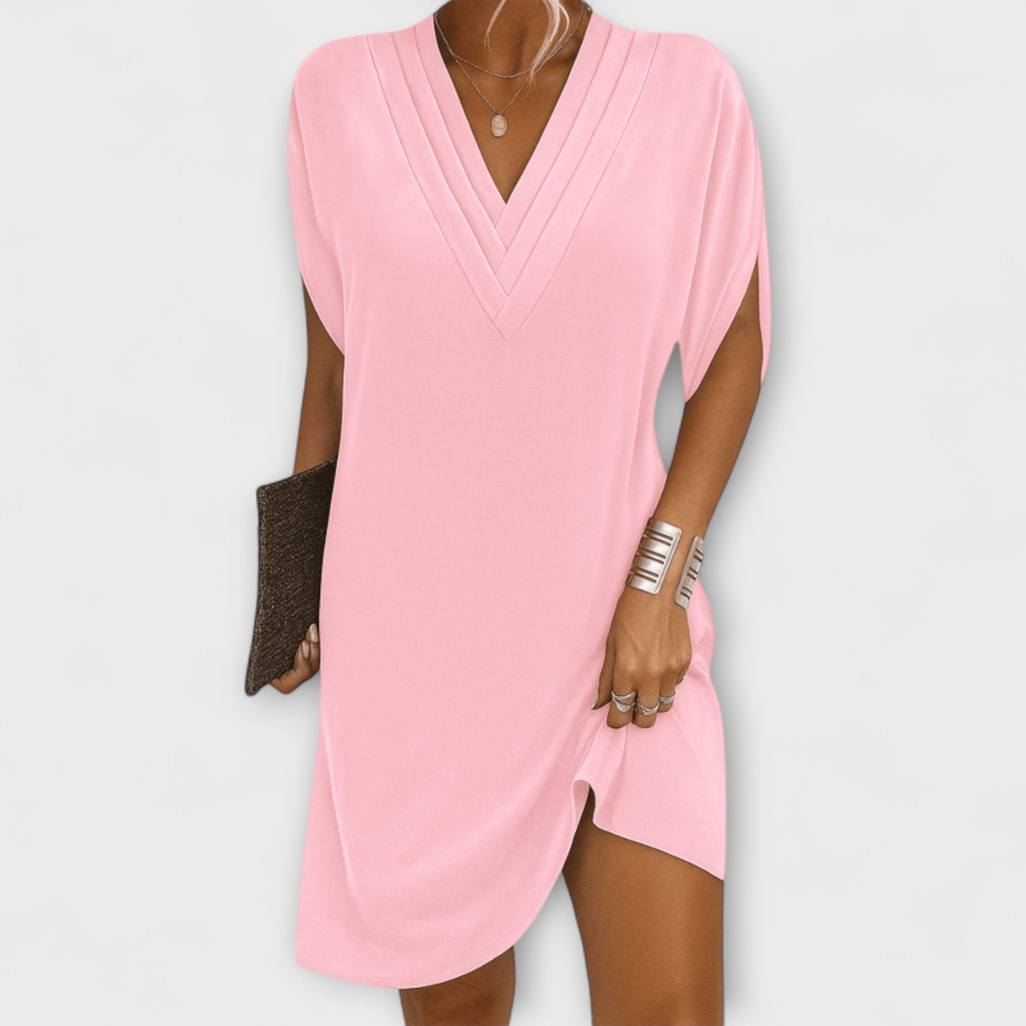 Adeline - Olivgrünes Sommerkleid mit V-Ausschnitt