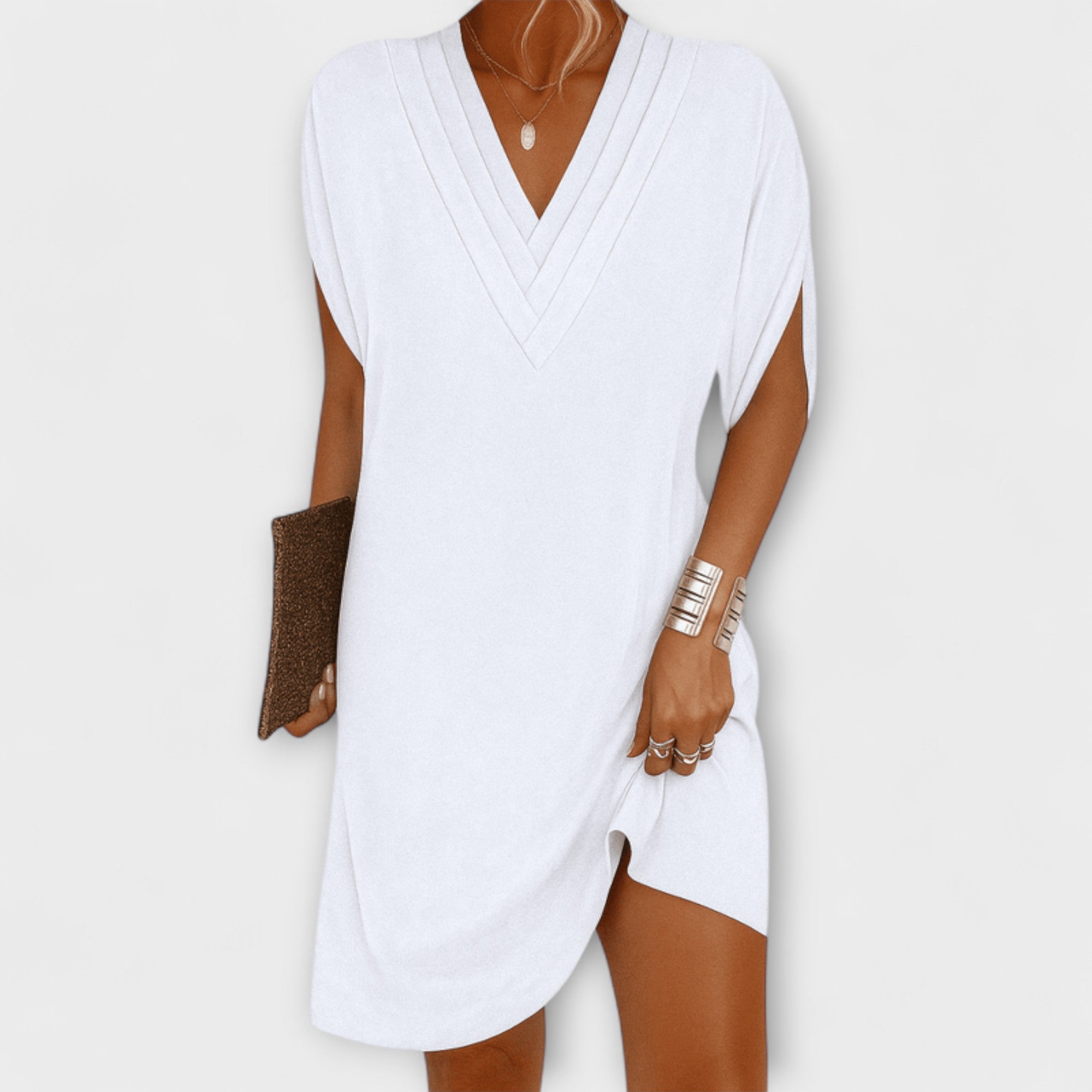 Adeline - Olivgrünes Sommerkleid mit V-Ausschnitt