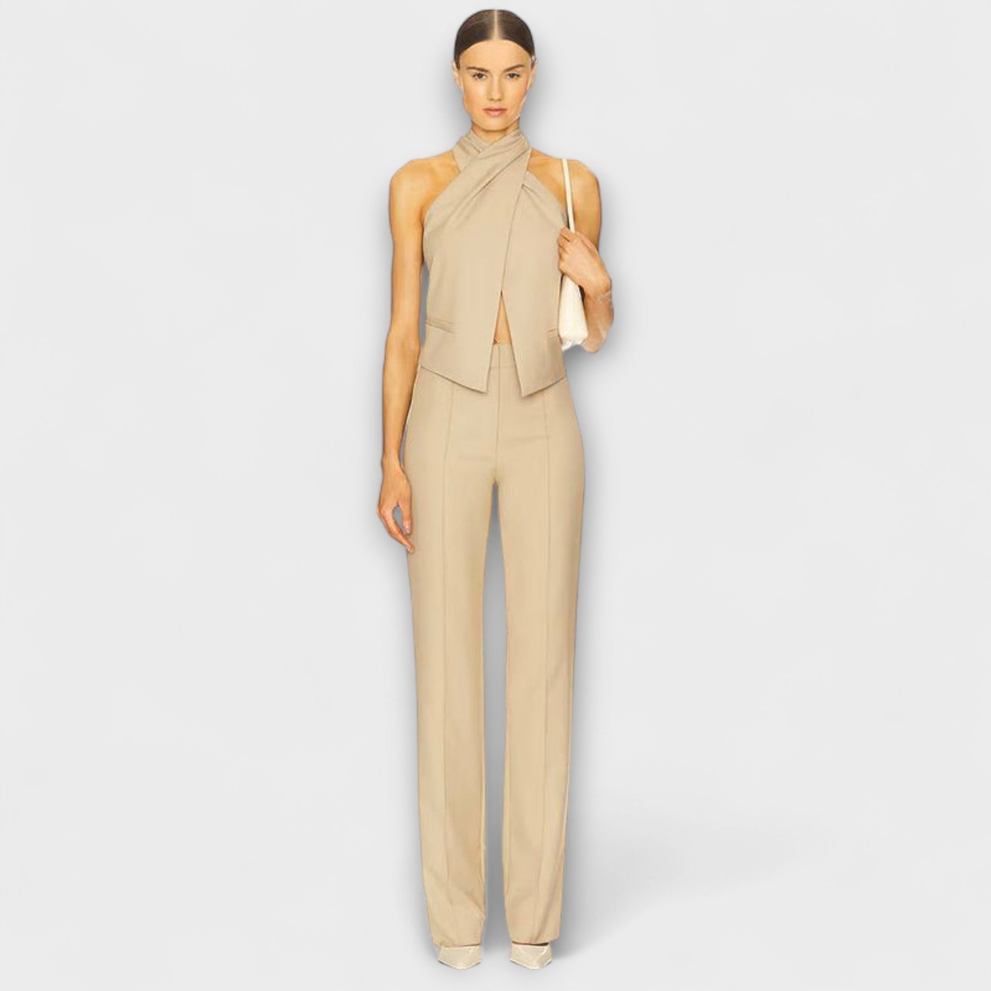 Juni - Beiges Crisscross-Halterneck-Top