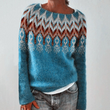 Katinka | Petrolfarbener Retro-Pullover mit Norweger-Muster