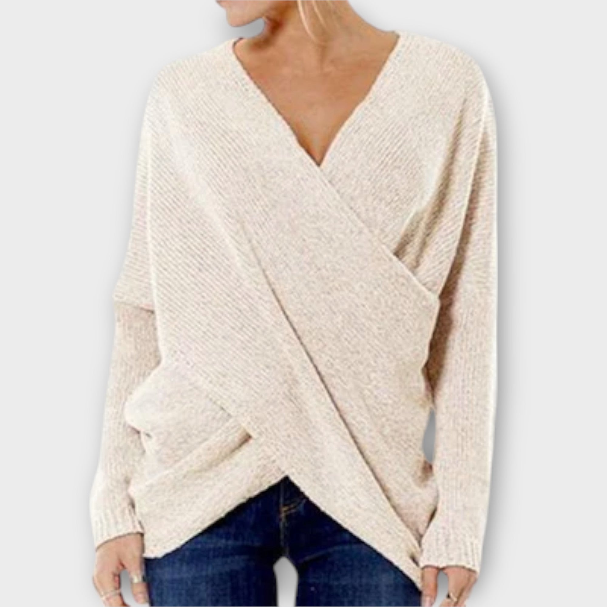 Heidi - Grüner gekreuzter Pullover mit V-Ausschnitt