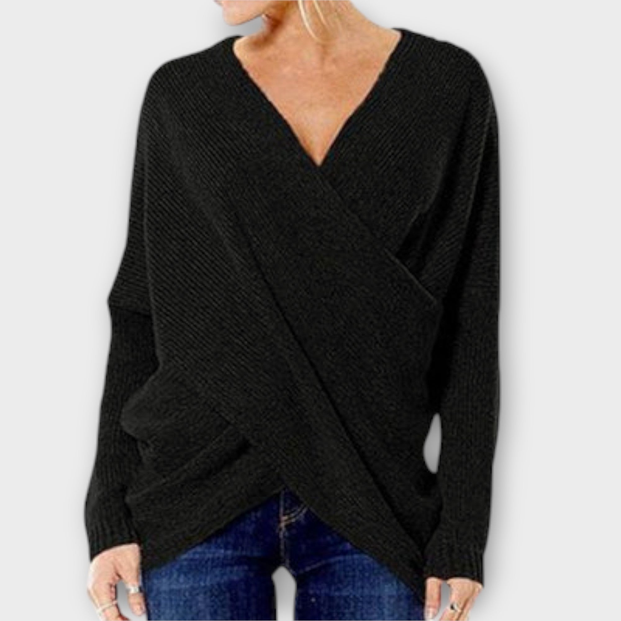Heidi - Grüner gekreuzter Pullover mit V-Ausschnitt