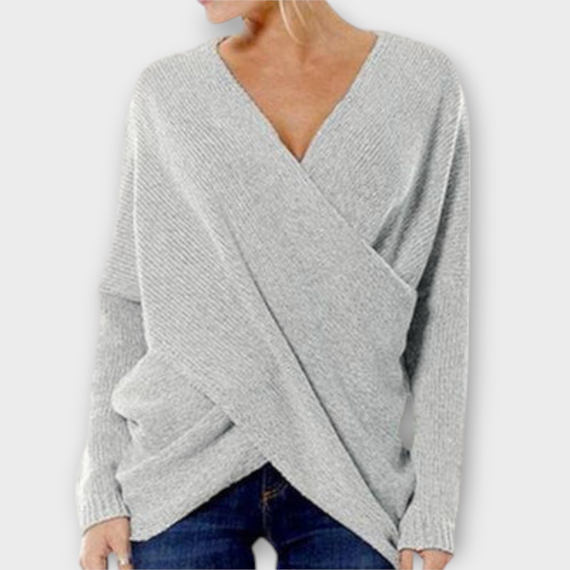 Heidi - Grüner gekreuzter Pullover mit V-Ausschnitt
